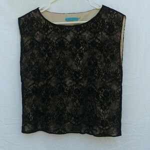 ALICE & OLIVIA black poly flocked lace shell blouse size 8
